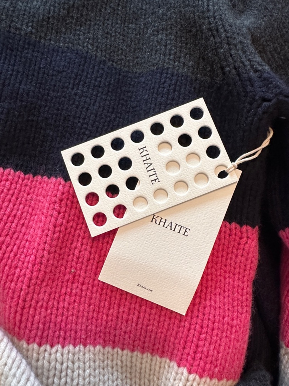 KHAITE Pink, Cream & Dark Multi-Stripe 100% Cashmere Crew Sweater - Picture 5 of 8
